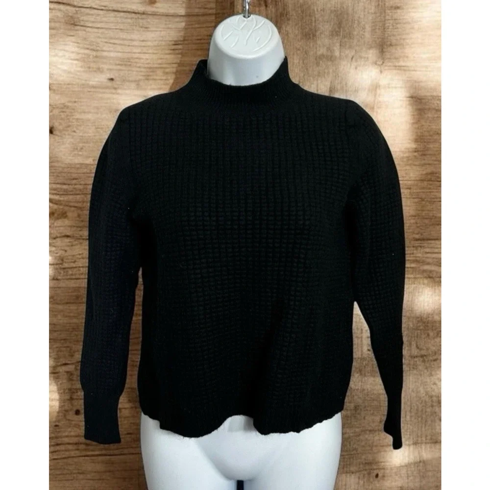 Women's Banana Republic Black Pullover Sweater Sz S Square Textured Cotton Blend